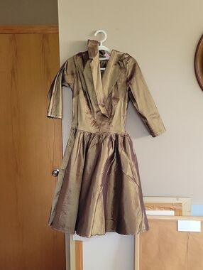 Pinup Couture Olive-Gold Iridescent Fit & Flare Midi Dress